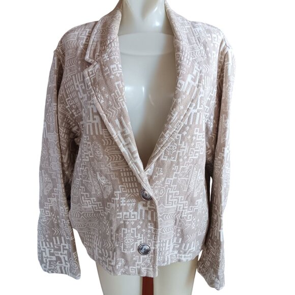 Large Women's Blazer Chicos Design Beige & White Geometric Pattern Jacket Aztec - Picture 2 of 6